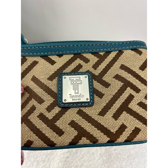 Tignanello Womens Wristlet Beige Brown Signature Logo Zipper Lined Micro - Picture 8 of 8